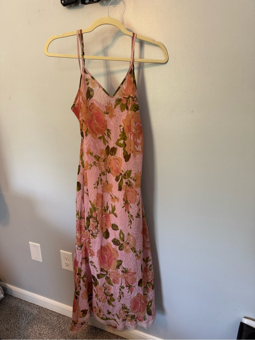 Floral Pink Slip Dress with Rose Print